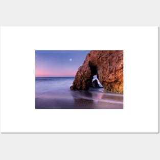 Sea Arch And Full Moon Over El Matador State Beach Posters and Art